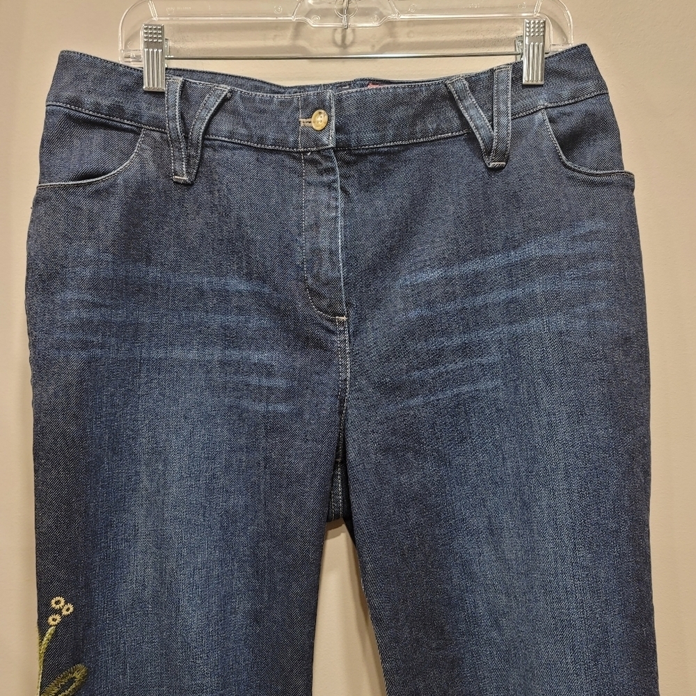Sz 14 Stretch J. Jill Embroidered Floral Denim Capris - Picture 2 of 10